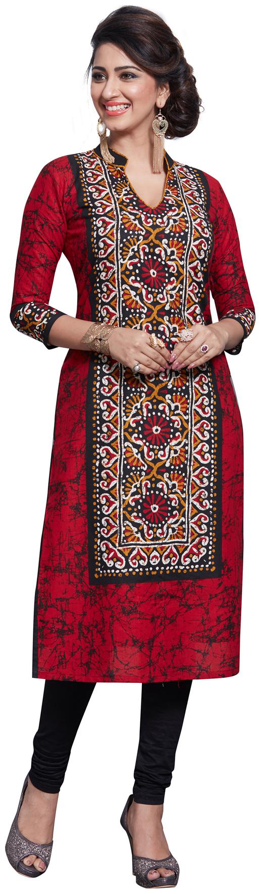

Salwar Studio Women Red Printed Straight Kurta