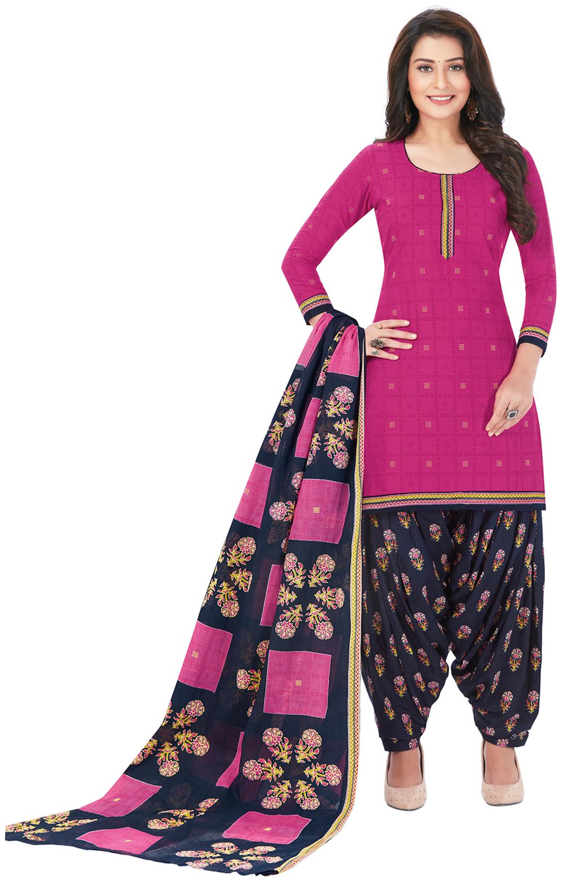 

Salwar Studio Pink Unstitched Kurta with bottom dupatta With dupatta Dress Material