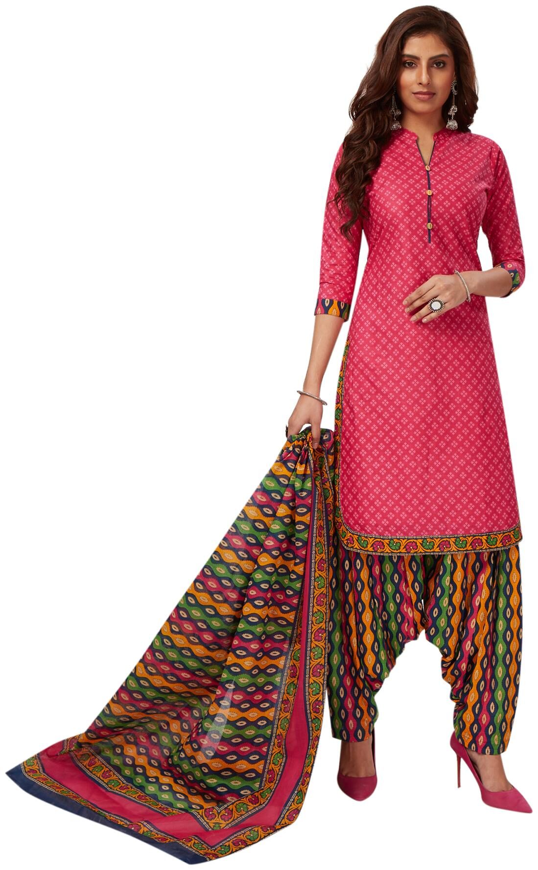 

Salwar Studio Cotton Regular Fit Casual Suit Set -Pink