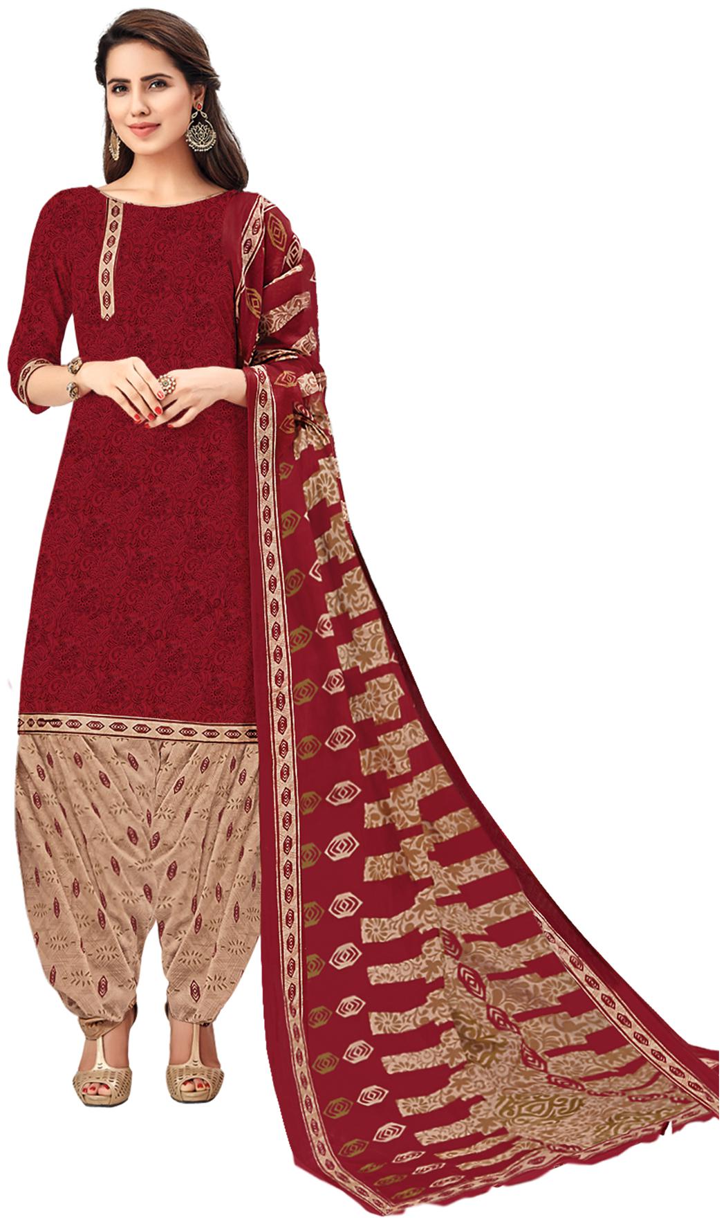 

Salwar Studio Women Maroon Printed Straight Kurta With Salwar And Dupatta