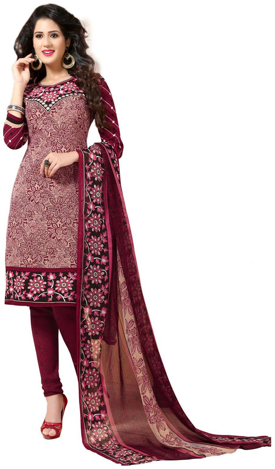 

Salwar Studio Women s Magenta Fawn Synthetic Floral Printed Dress Material with Dupatta
