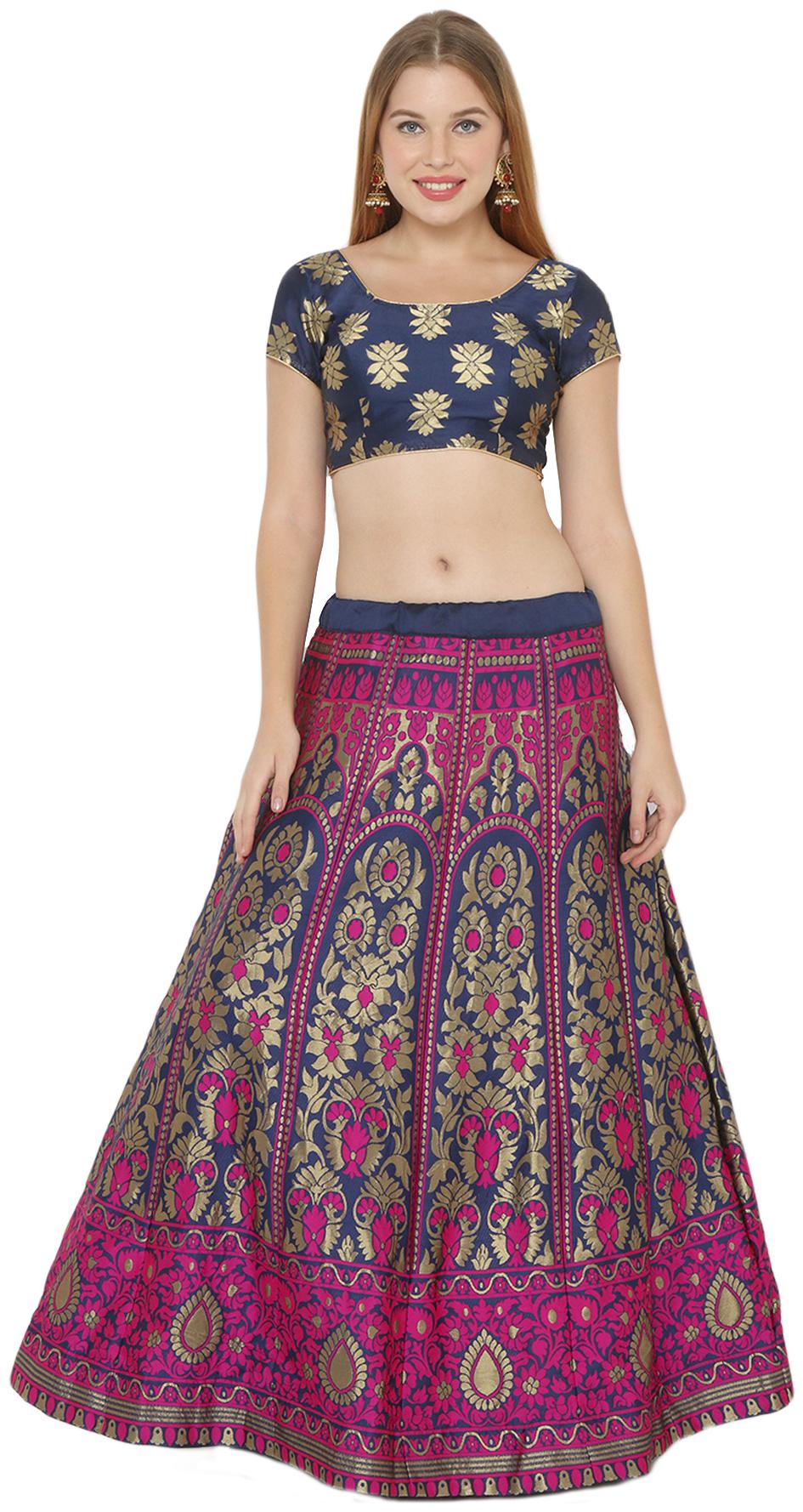 

Salwar Studio Silk Blue Embellished Lehenga Choli For Women