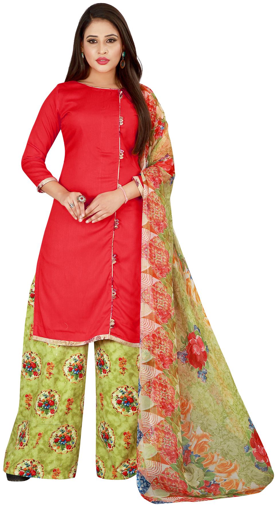 

Salwar Studio Women Red Rayon Printed Readymade Palazzo Suit Set