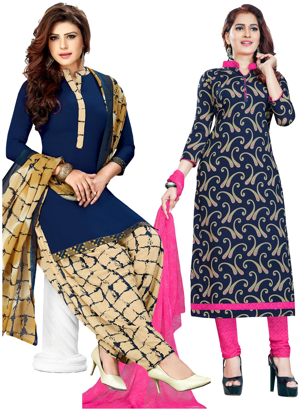 

Salwar Studio Women s Pack of 2 Synthetic Printed Unstitched Dress Material Combo-MONSOON-2459-2463