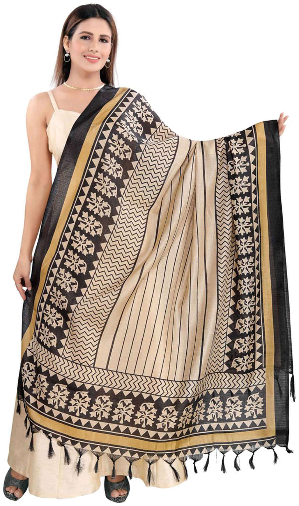 

Salwar Studio Women Blended Geometric Black Beige Dupatta