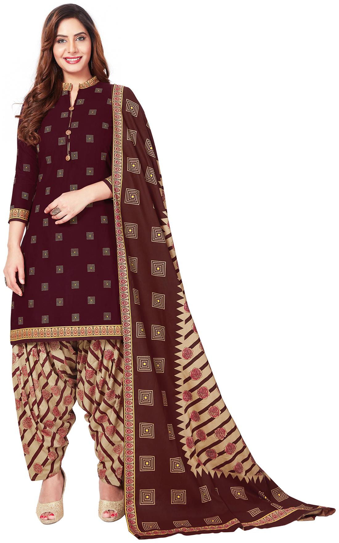

Salwar Studio Brown Unstitched Kurta with bottom dupatta With dupatta Dress Material