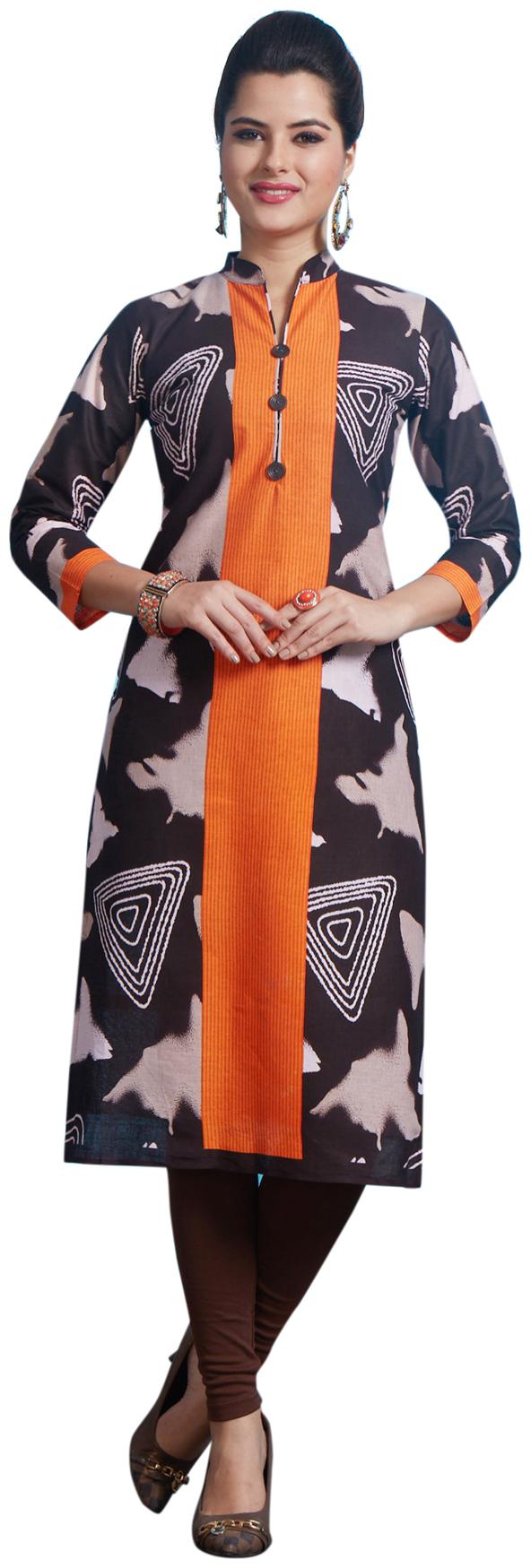 

Salwar Studio Women s Black Orange Cotton Printed Unstitched Kurti Fabric (only Kurti Fabric)