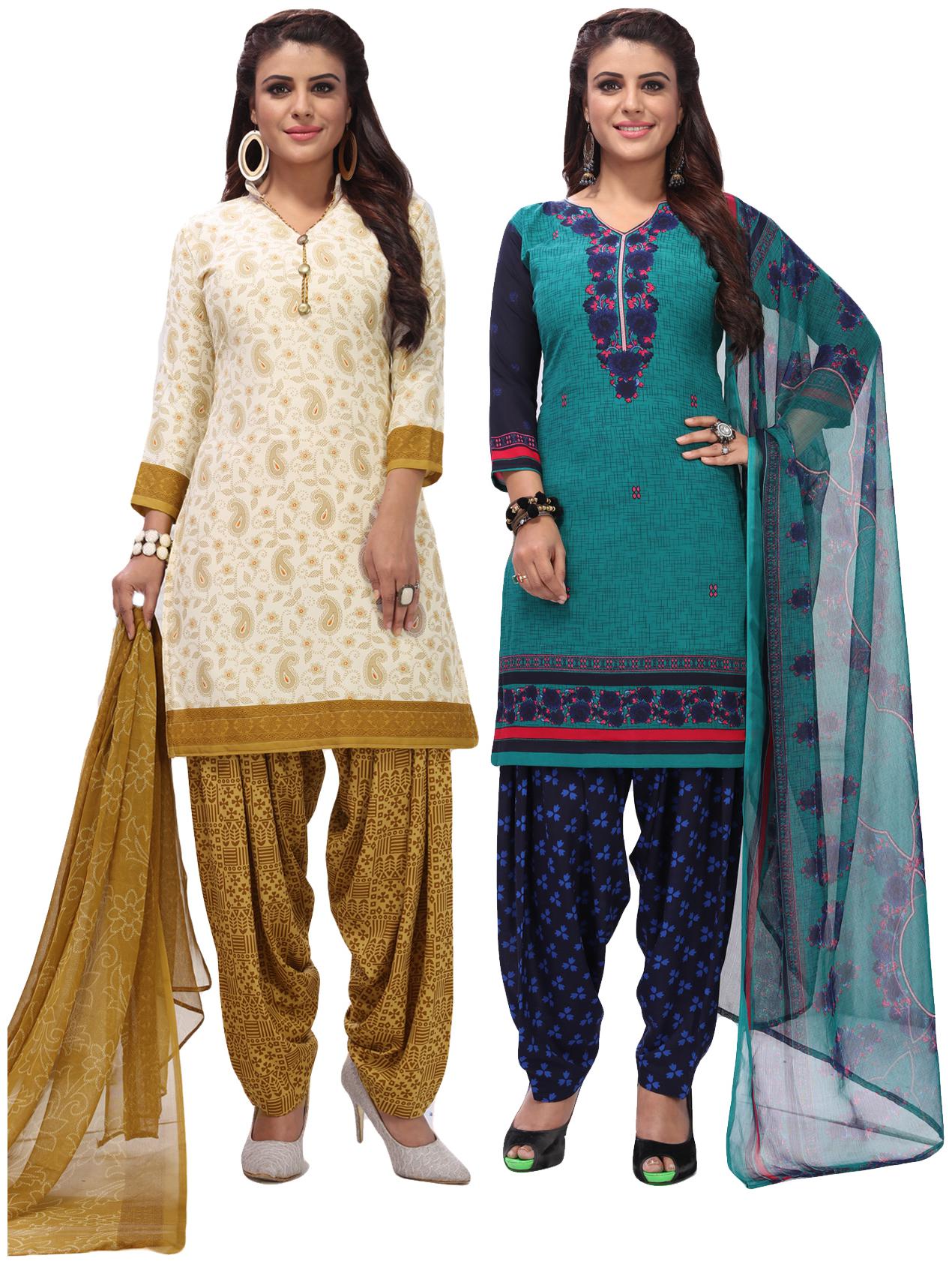 

Salwar Studio Women Pack of 2 Synthetic Printed Unstitched Dress Material Combo-MONSOON-2573-2583