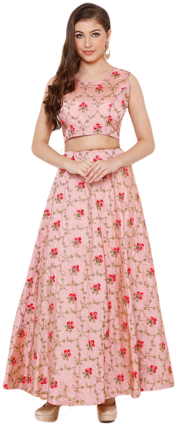 

Salwar Studio Women s Pink Bamboo Silk Lehenga Choli