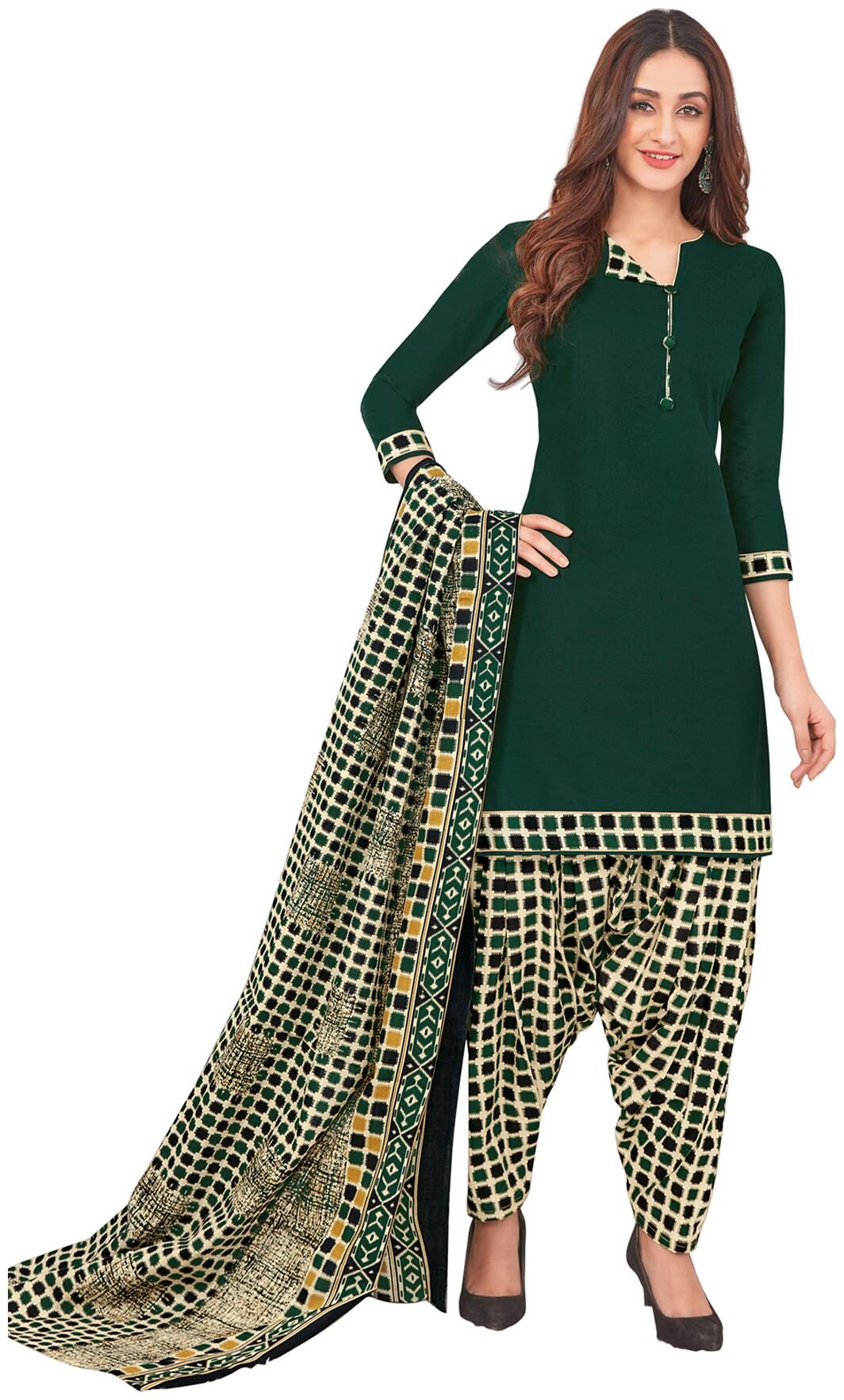 

Salwar Studio Women Green Printed Straight Kurta With Salwar And Dupatta