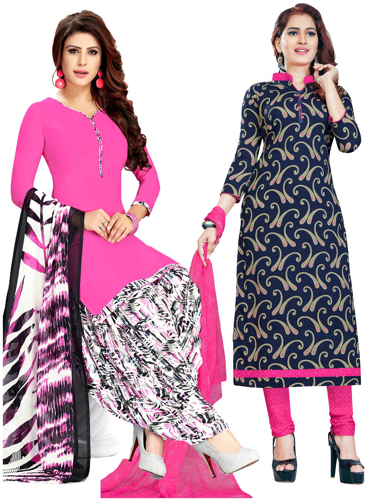 

Salwar Studio Women s Pack of 2 Synthetic Printed Unstitched Dress Material Combo-MONSOON-2454-2463