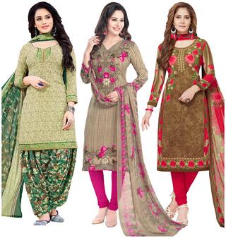 Salwar Studio Women Pack of 3 Synthetic Printed Unstitched Dress Material Combo-R-2007-M-1773-M-2363