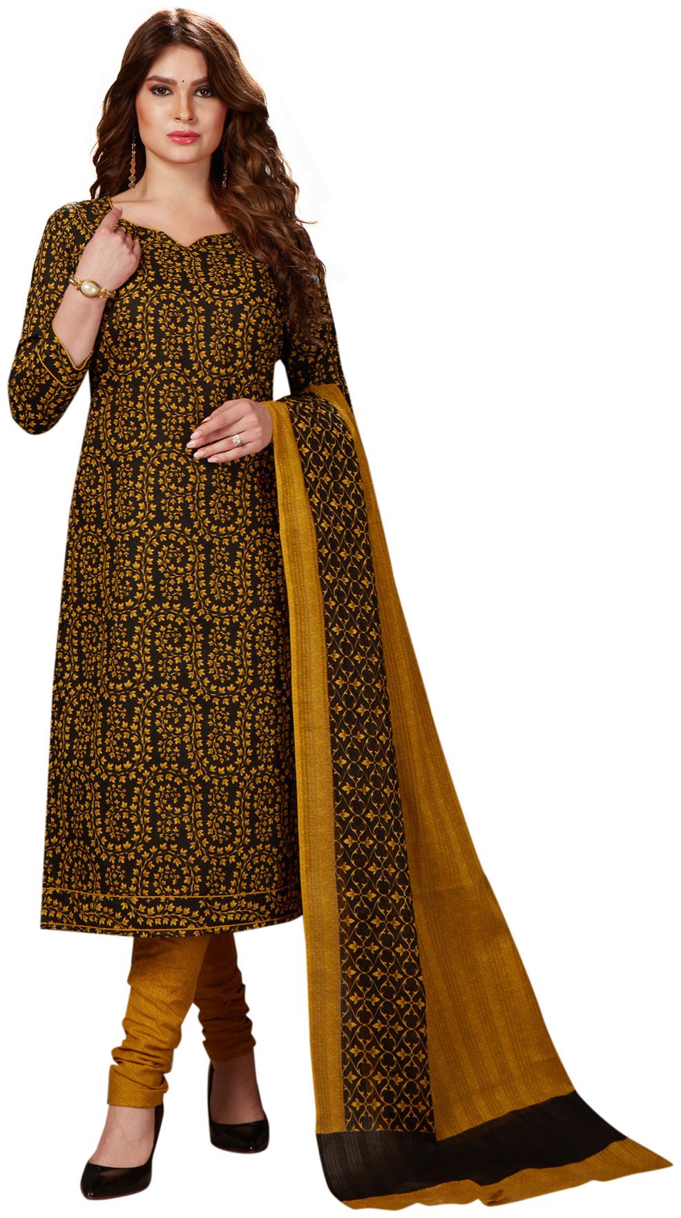 

Salwar Studio Black Gold Unstitched Kurta with bottom dupatta With dupatta Dress Material