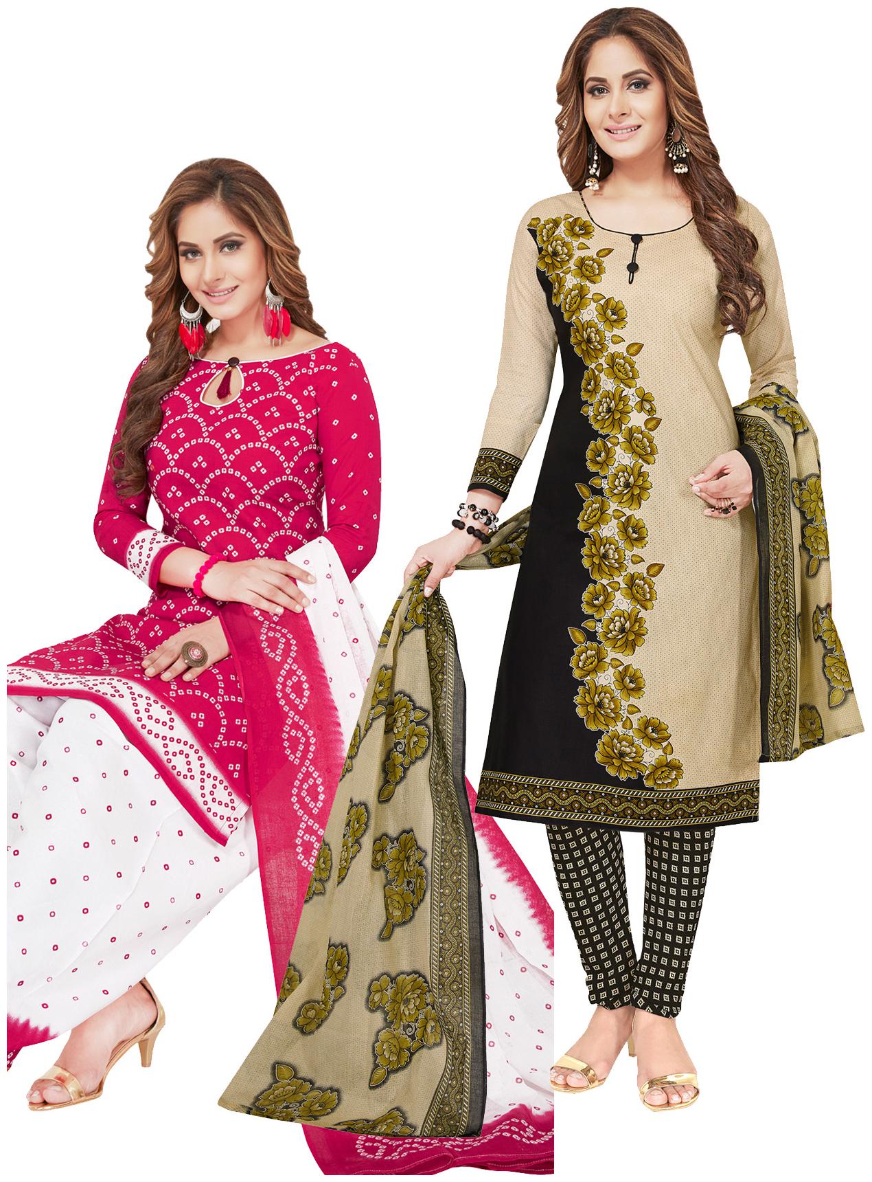 

Salwar Studio Women s Pack of 2 Synthetic Printed Unstitched Dress Material Combo-MONSOON-2357-2385