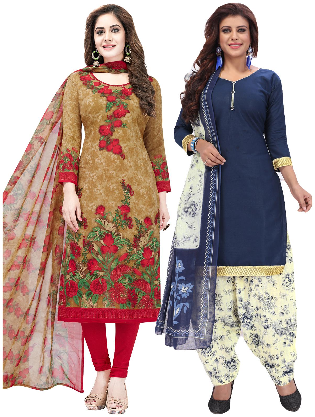 

Salwar Studio Women Pack of 2 Synthetic Printed Unstitched Dress Material Combo-MONSOON-2559-2578