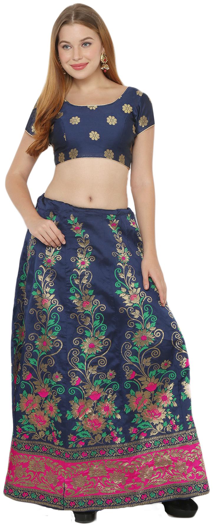 

Salwar Studio Silk Blue Embellished Lehenga Choli For Women