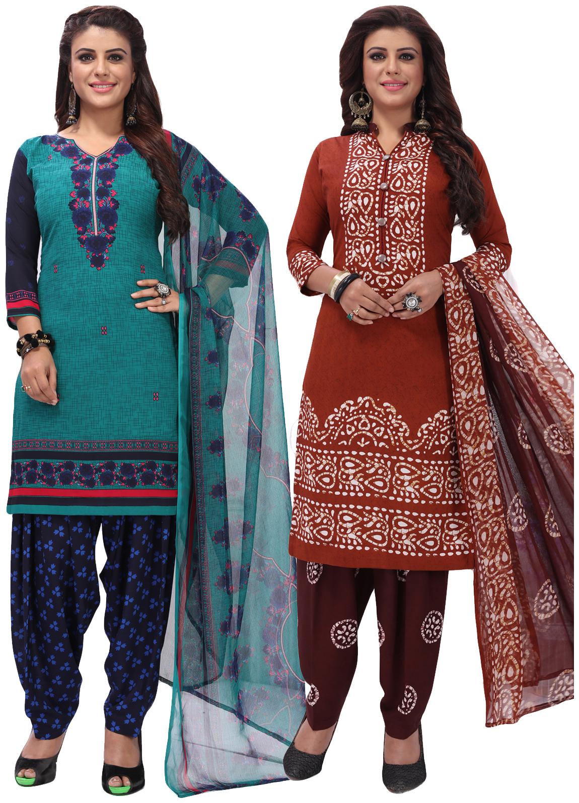 

Salwar Studio Women Pack of 2 Synthetic Printed Unstitched Dress Material Combo-MONSOON-2583-2566