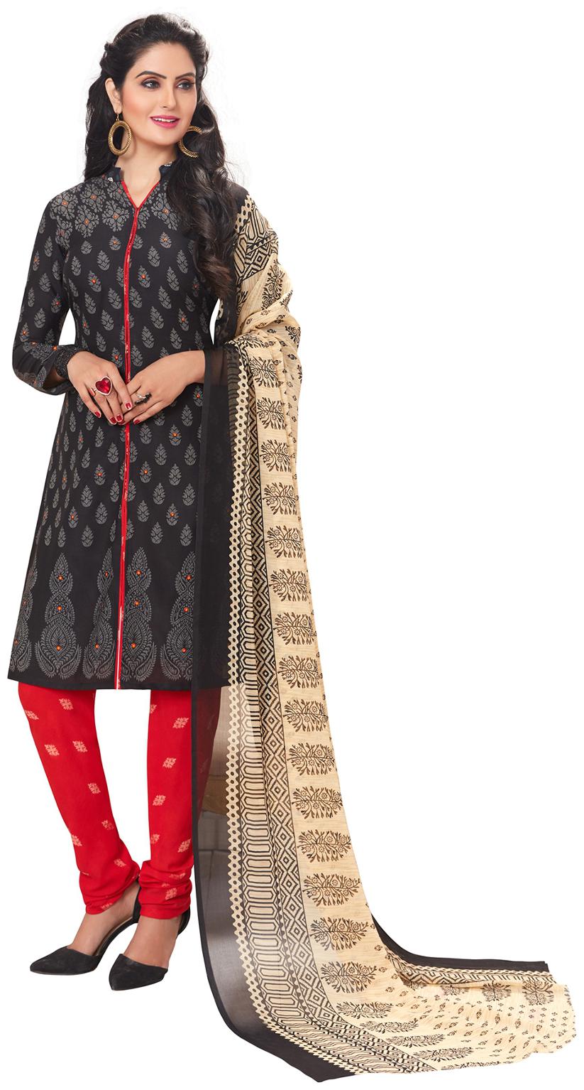 

Salwar Studio Women s Black Red Synthetic Floral Printed Dress Material with Dupatta