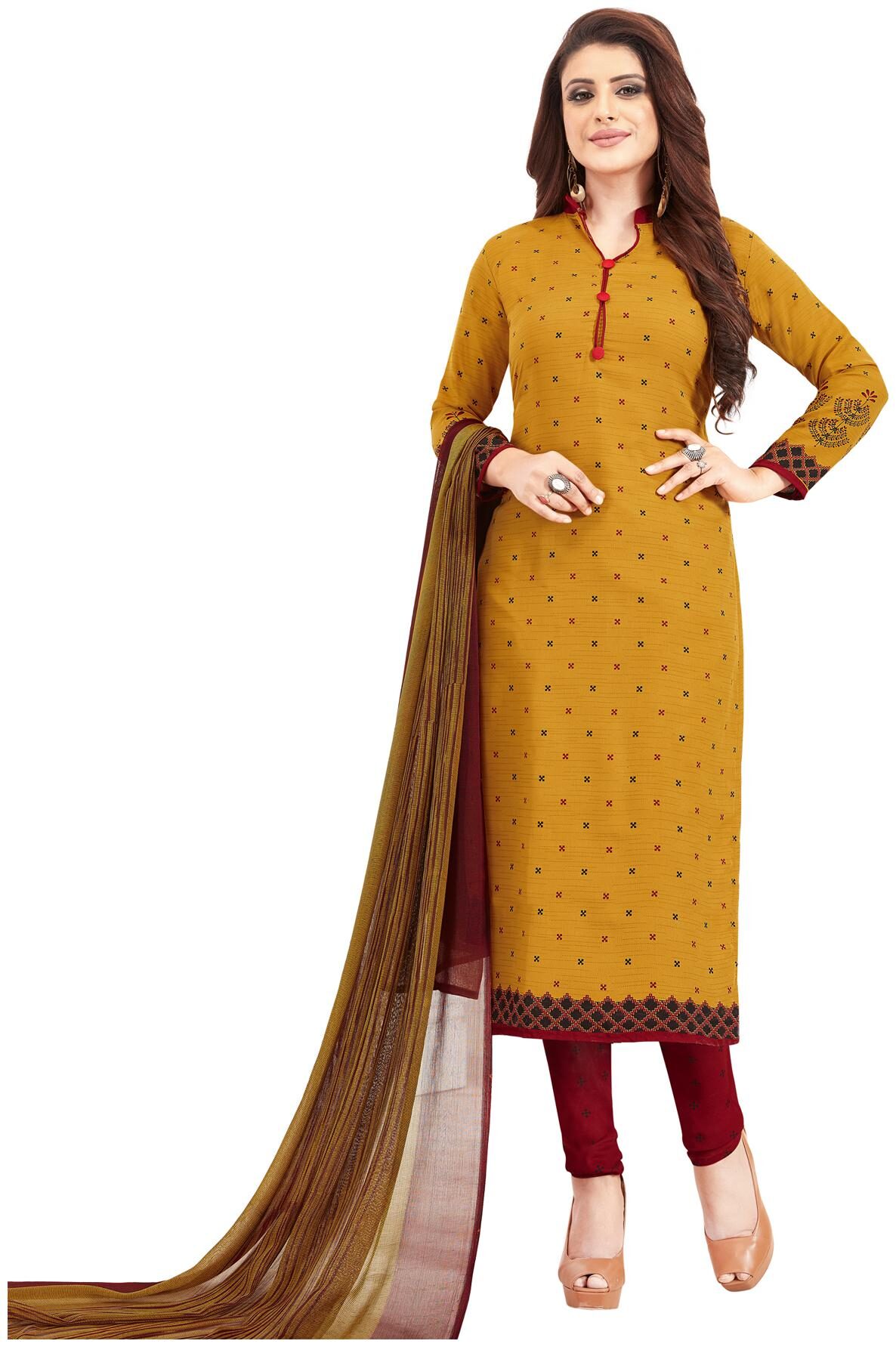 

Salwar Studio Mustard Unstitched Kurta with bottom dupatta With dupatta Dress Material