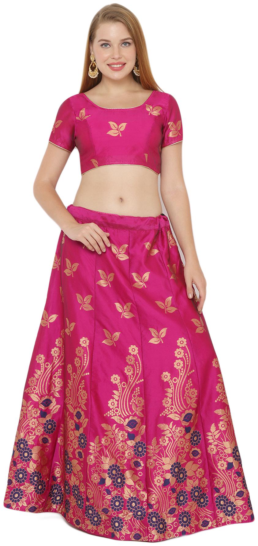 

Salwar Studio Silk Pink Embellished Lehenga Choli For Women