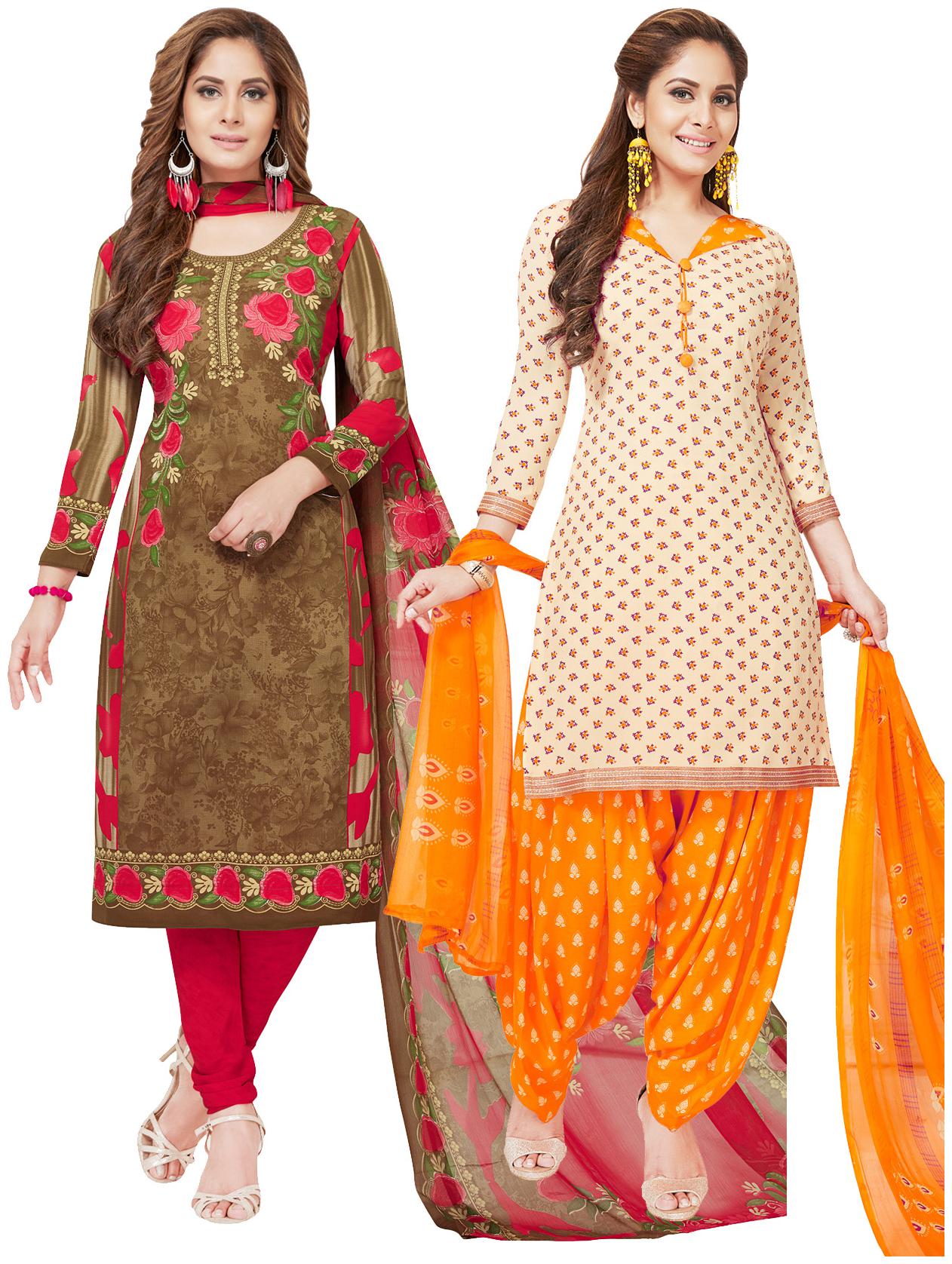 

Salwar Studio Women s Pack of 2 Synthetic Printed Unstitched Dress Material Combo-MONSOON-2363-2365