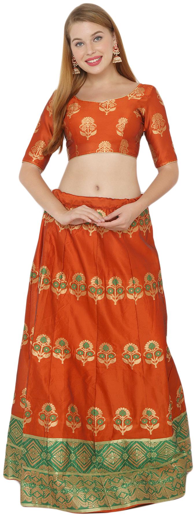 

Salwar Studio Silk Orange Embellished Lehenga Choli For Women