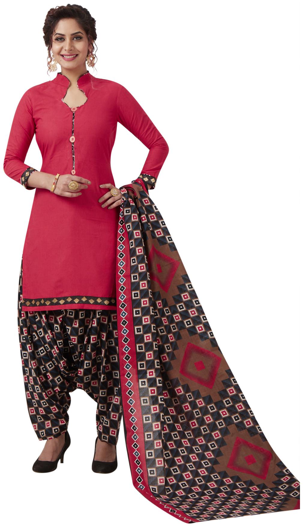 

Salwar Studio Women Pink Black Cotton Printed Readymade Patiyala Suit Set