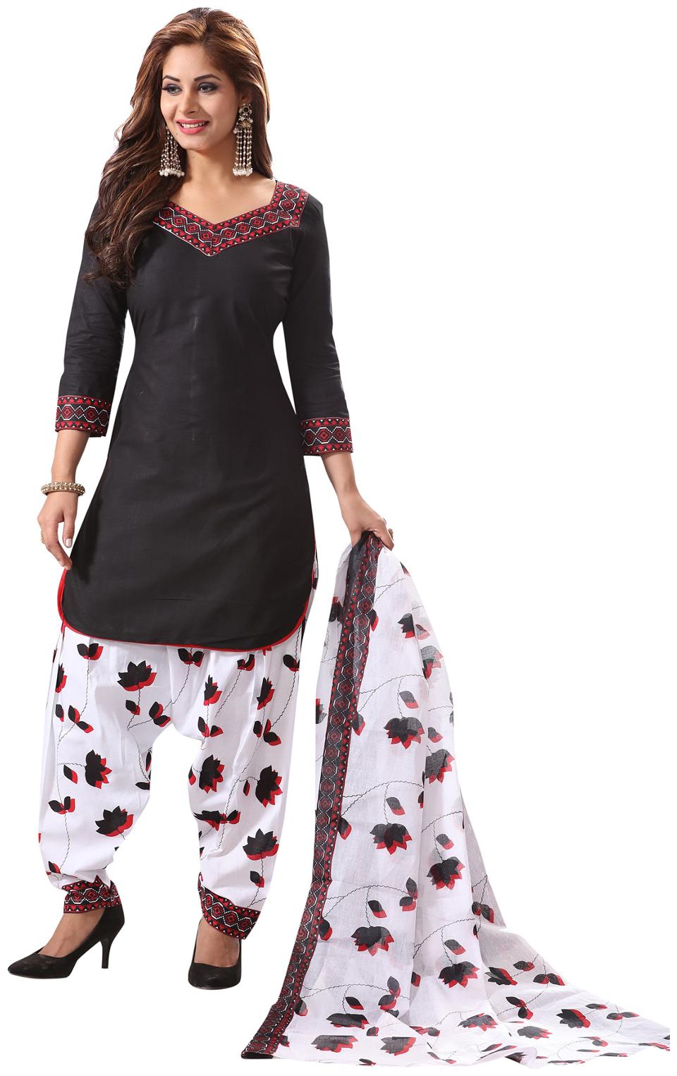 

Salwar Studio Women s Black White Synthetic Printed Dress Material with Zari Border