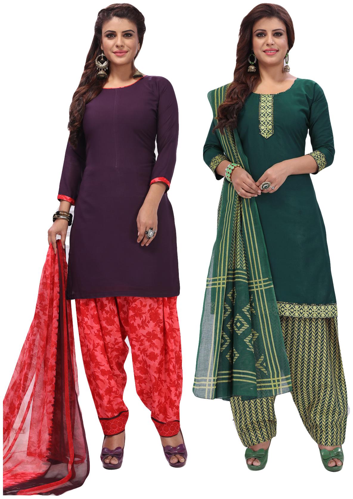 

Salwar Studio Women Pack of 2 Synthetic Printed Unstitched Dress Material Combo-MONSOON-2574-2570