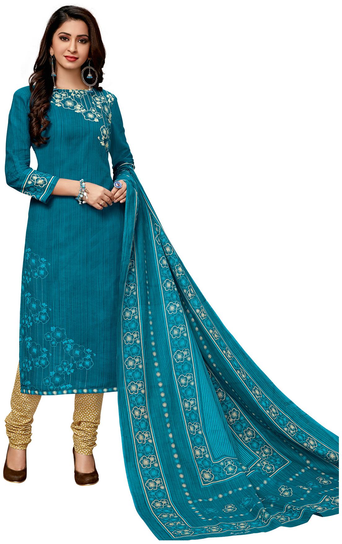 

Salwar Studio Women Turquoise Printed Straight Kurta With Salwar And Dupatta