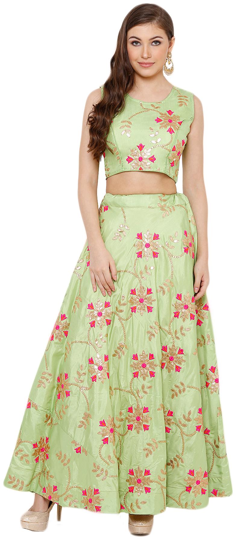 

Salwar Studio Women s Green Bamboo Silk Lehenga Choli