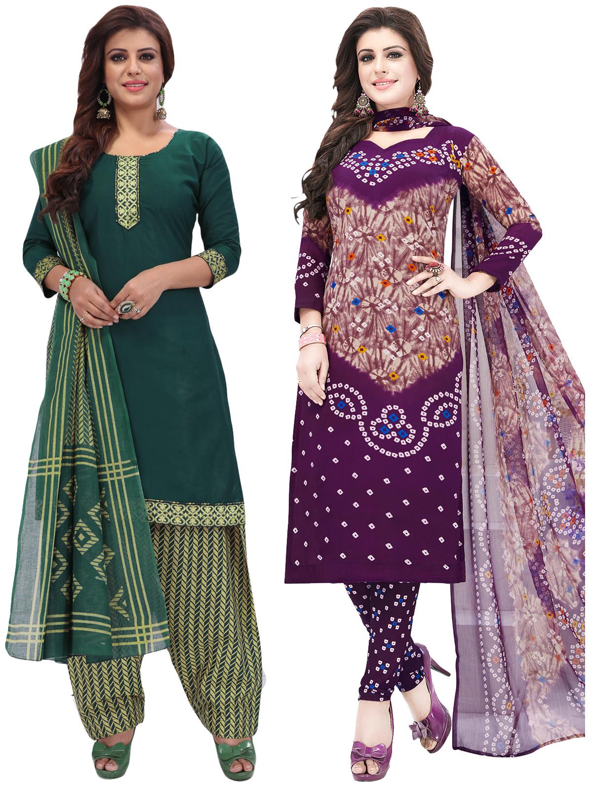 

Salwar Studio Women Pack of 2 Synthetic Printed Unstitched Dress Material Combo-MONSOON-2570-2558