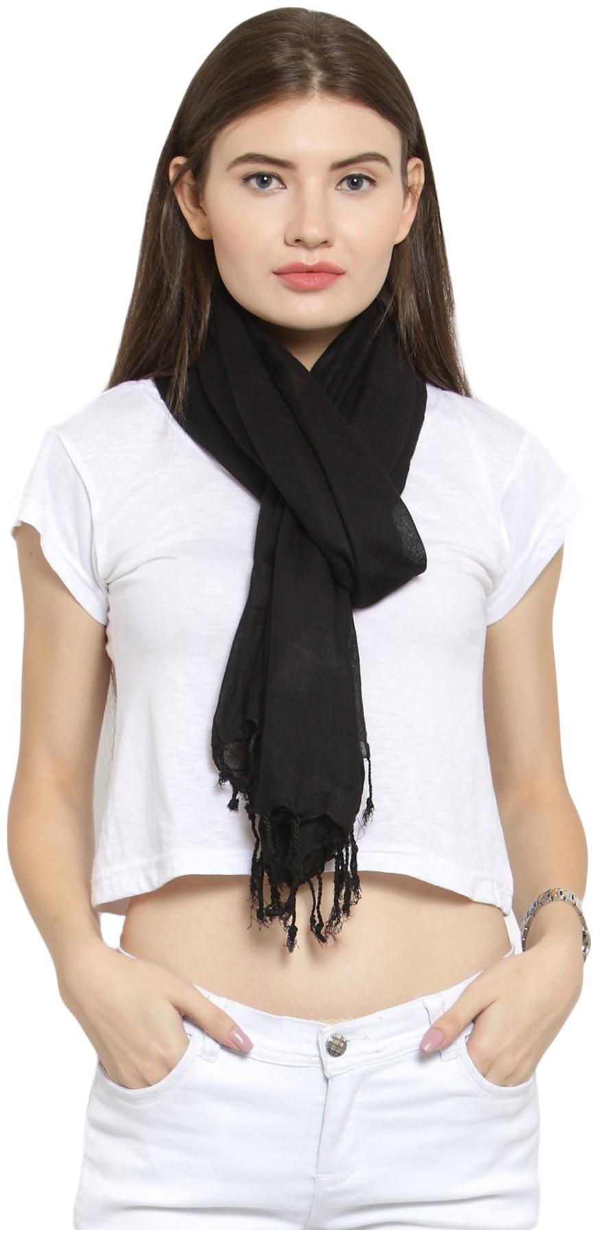 

Salwar Studio Womens Black color Cotton Rayon Solid Stole Scarf