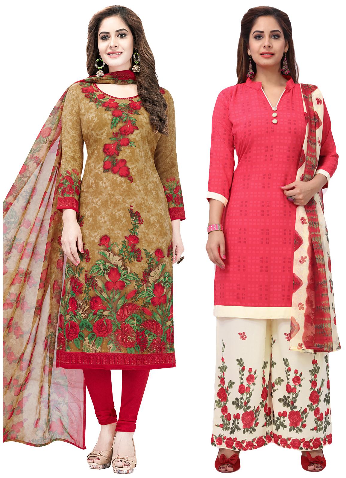 

Salwar Studio Women Pack of 2 Synthetic Printed Unstitched Dress Material Combo-MONSOON-2559-2562