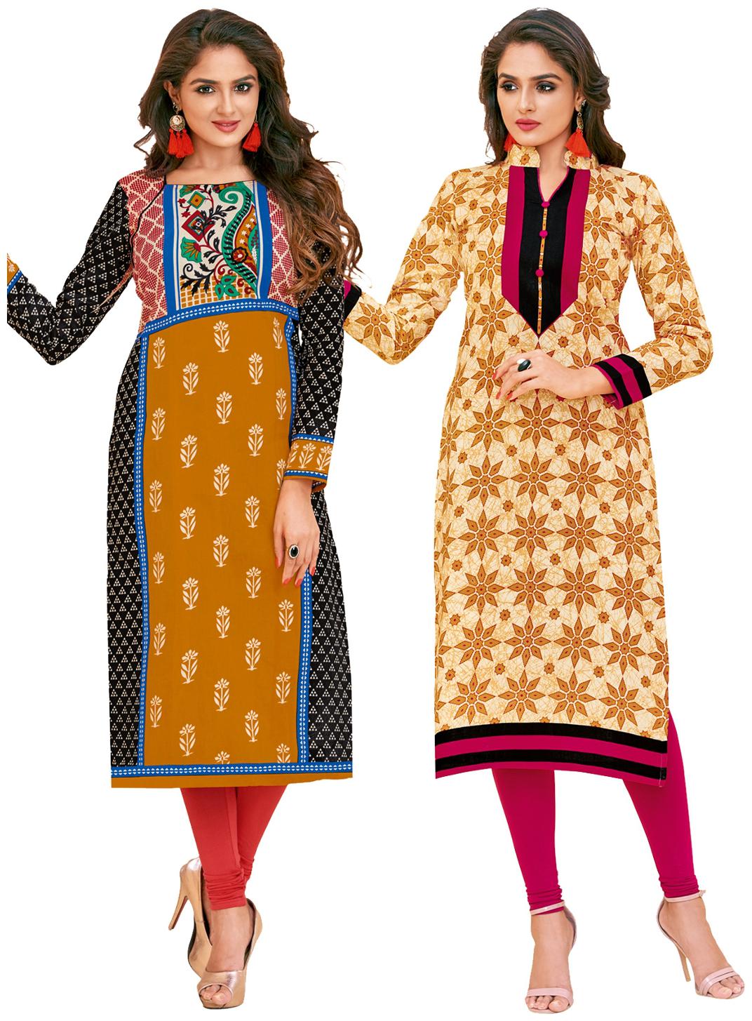 

Salwar Studio Women s Pack of 2 Cotton Printed Unstitched Kurti Fabric Combo (Only Top Fabric)