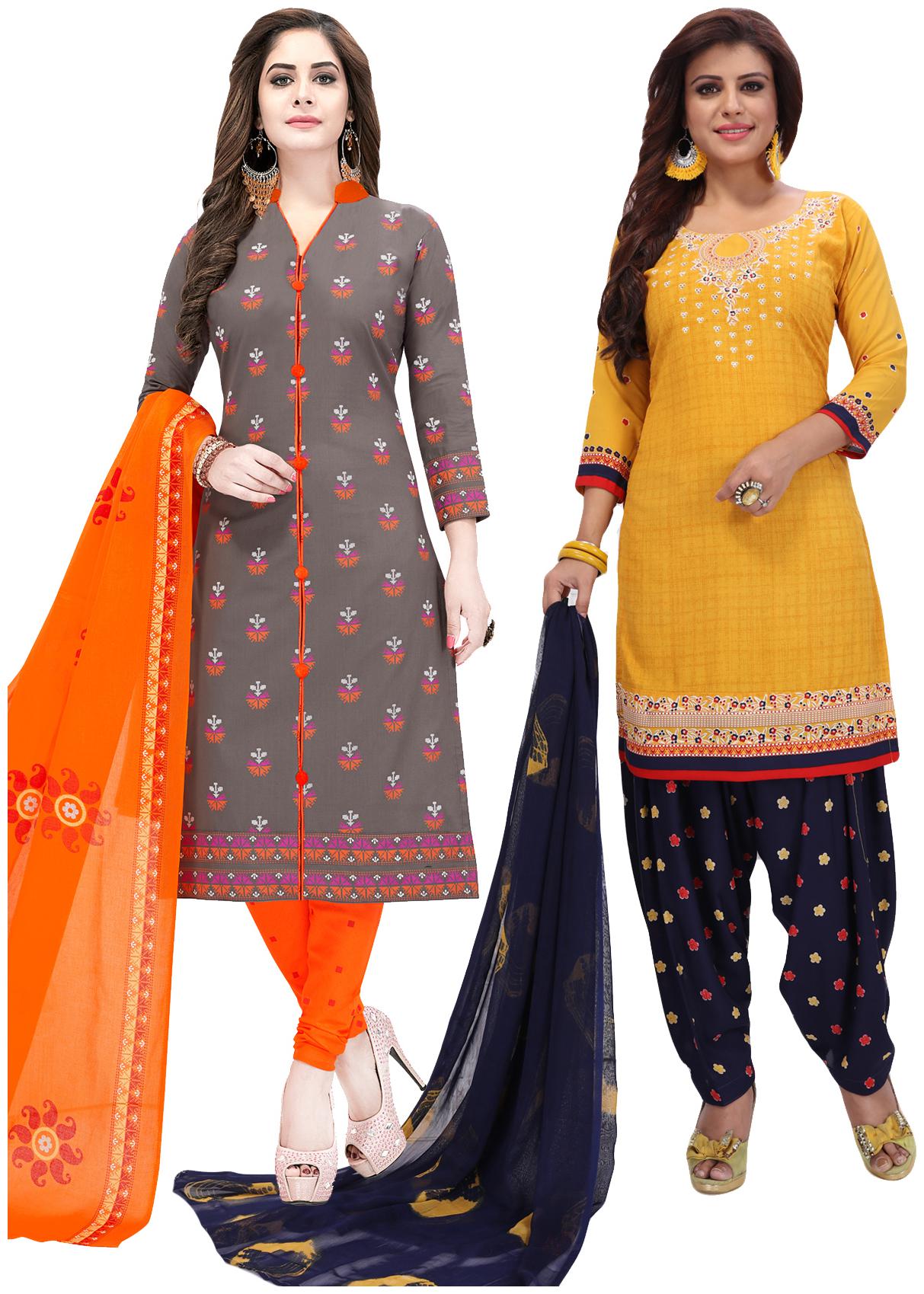 

Salwar Studio Women Pack of 2 Synthetic Printed Unstitched Dress Material Combo-MONSOON-2557-2585