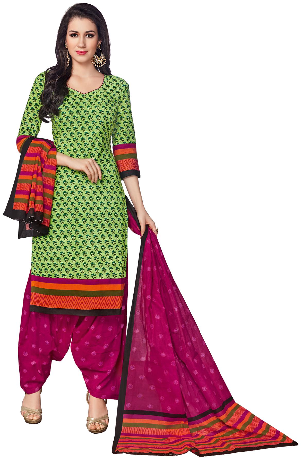 

Salwar Studio Cotton Regular Fit Casual Suit Set -Green
