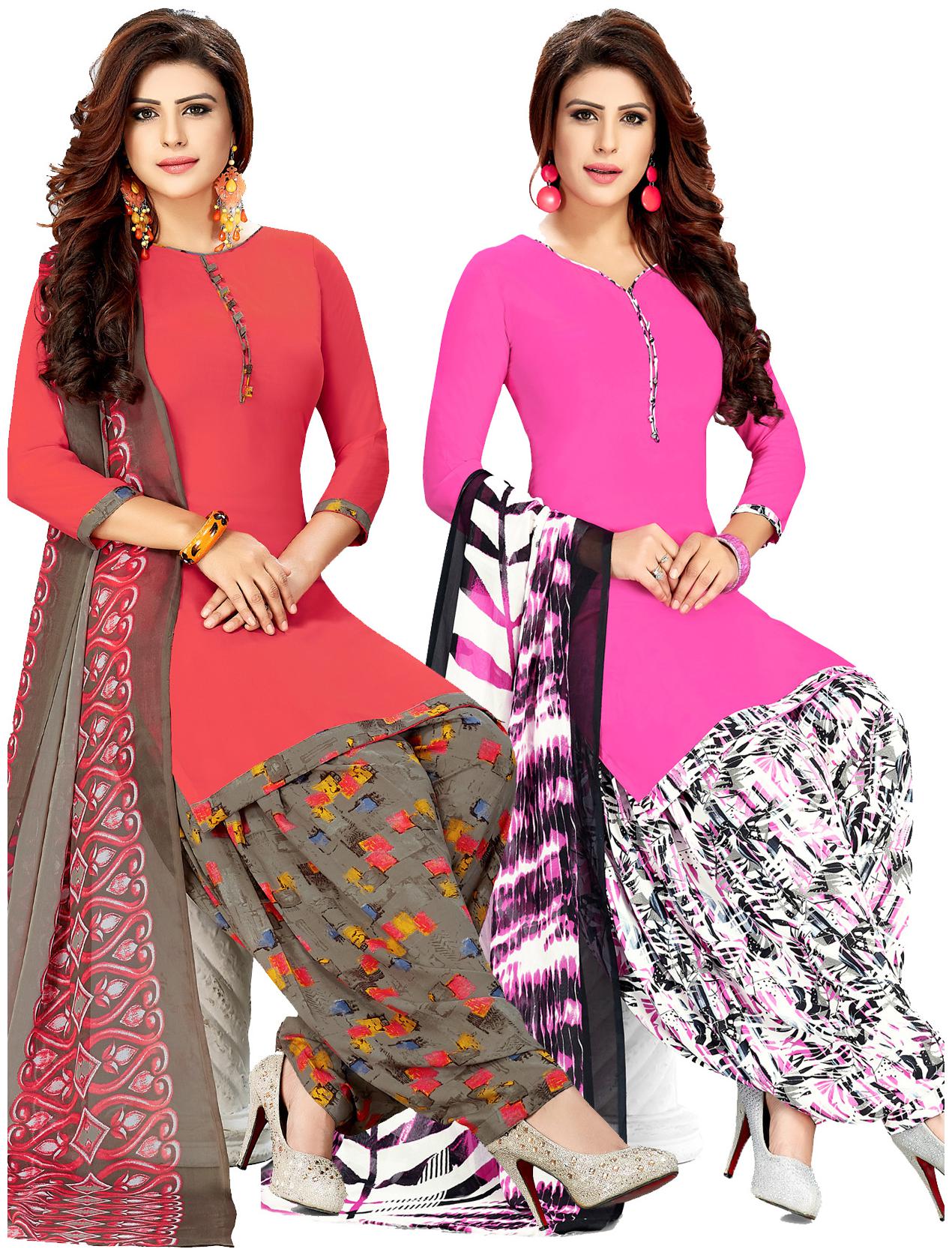 

Salwar Studio Women s Pack of 2 Synthetic Printed Unstitched Dress Material Combo-MONSOON-2451-2454