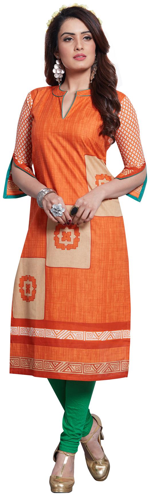 

Salwar Studio Women s Orange Cotton Printed Unstitched Kurti Fabric (only Kurti Fabric)