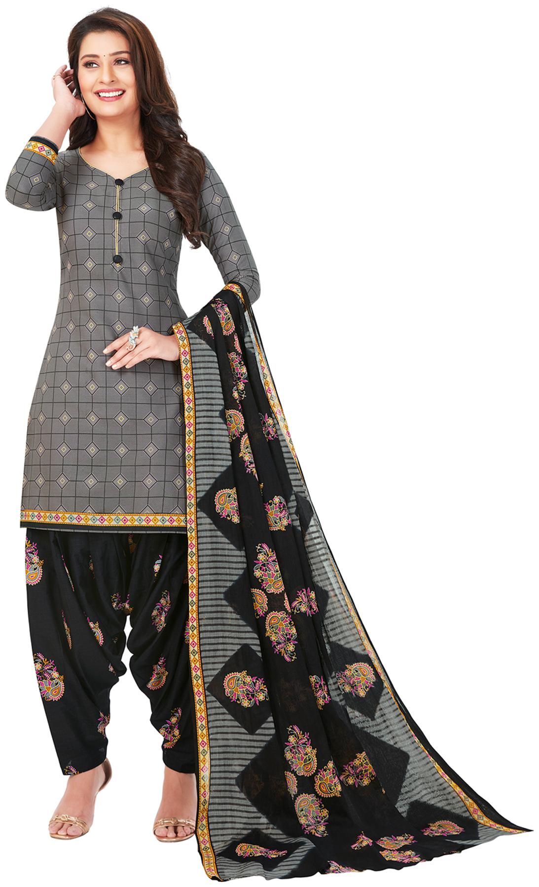

Salwar Studio Grey Unstitched Kurta with bottom dupatta With dupatta Dress Material