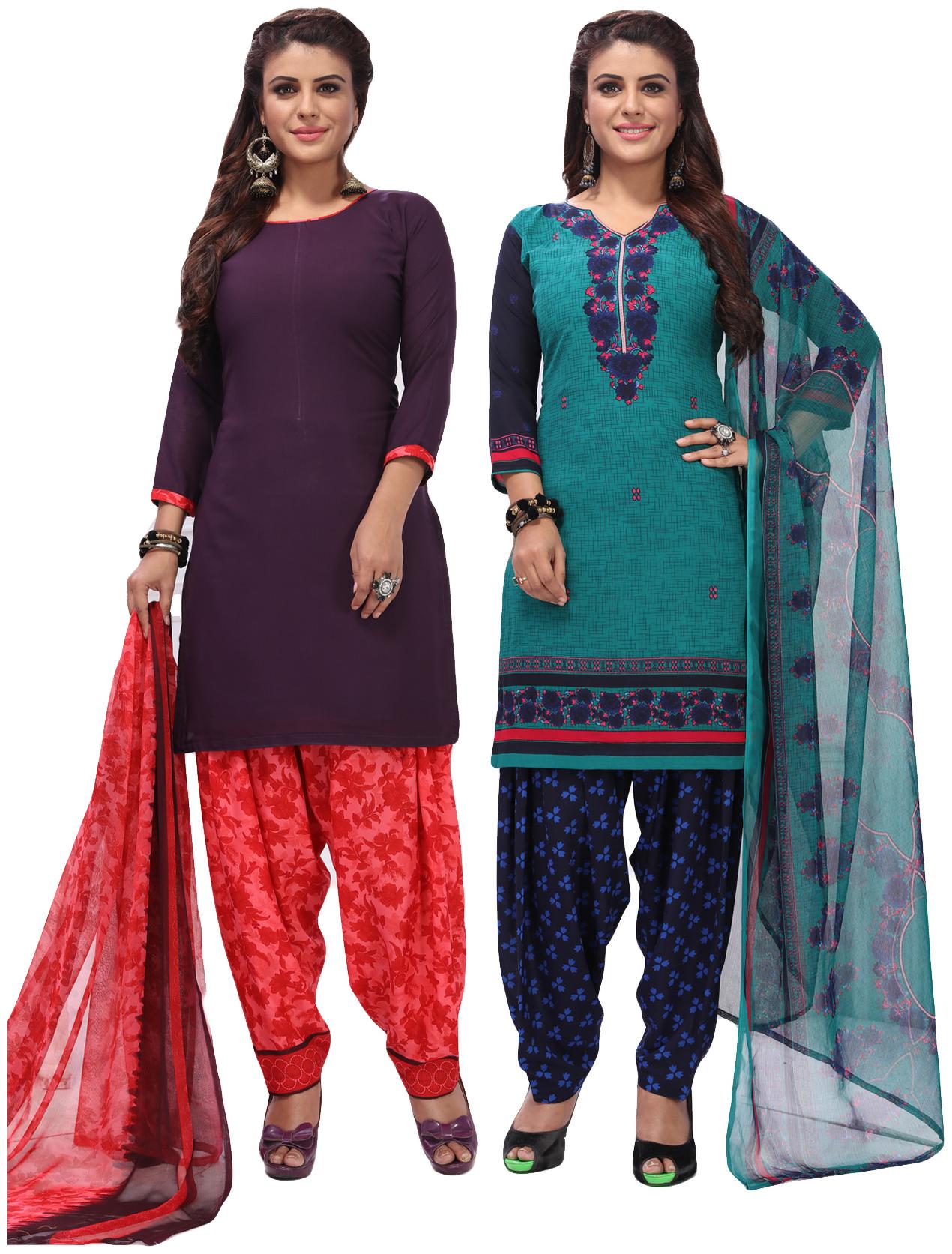 

Salwar Studio Women Pack of 2 Synthetic Printed Unstitched Dress Material Combo-MONSOON-2574-2583
