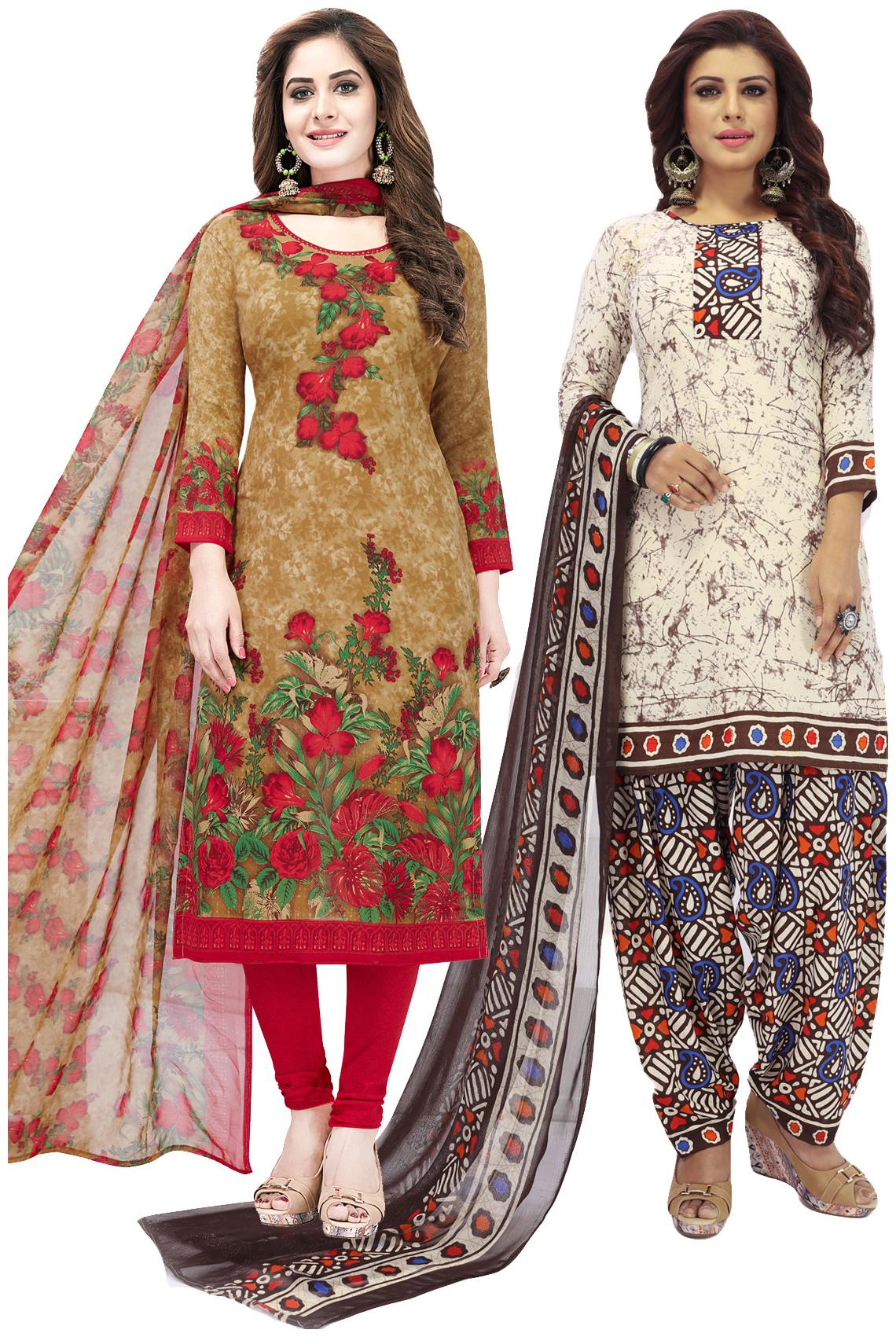 

Salwar Studio Women Pack of 2 Synthetic Printed Unstitched Dress Material Combo-MONSOON-2559-2581