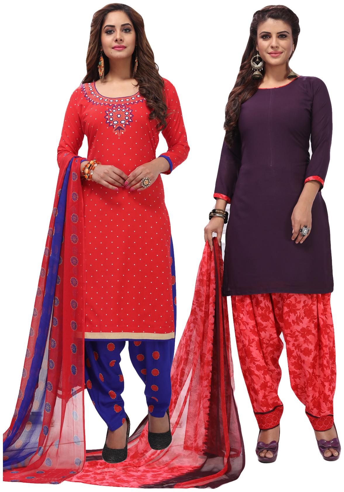

Salwar Studio Women Pack of 2 Synthetic Printed Unstitched Dress Material Combo-MONSOON-2565-2574