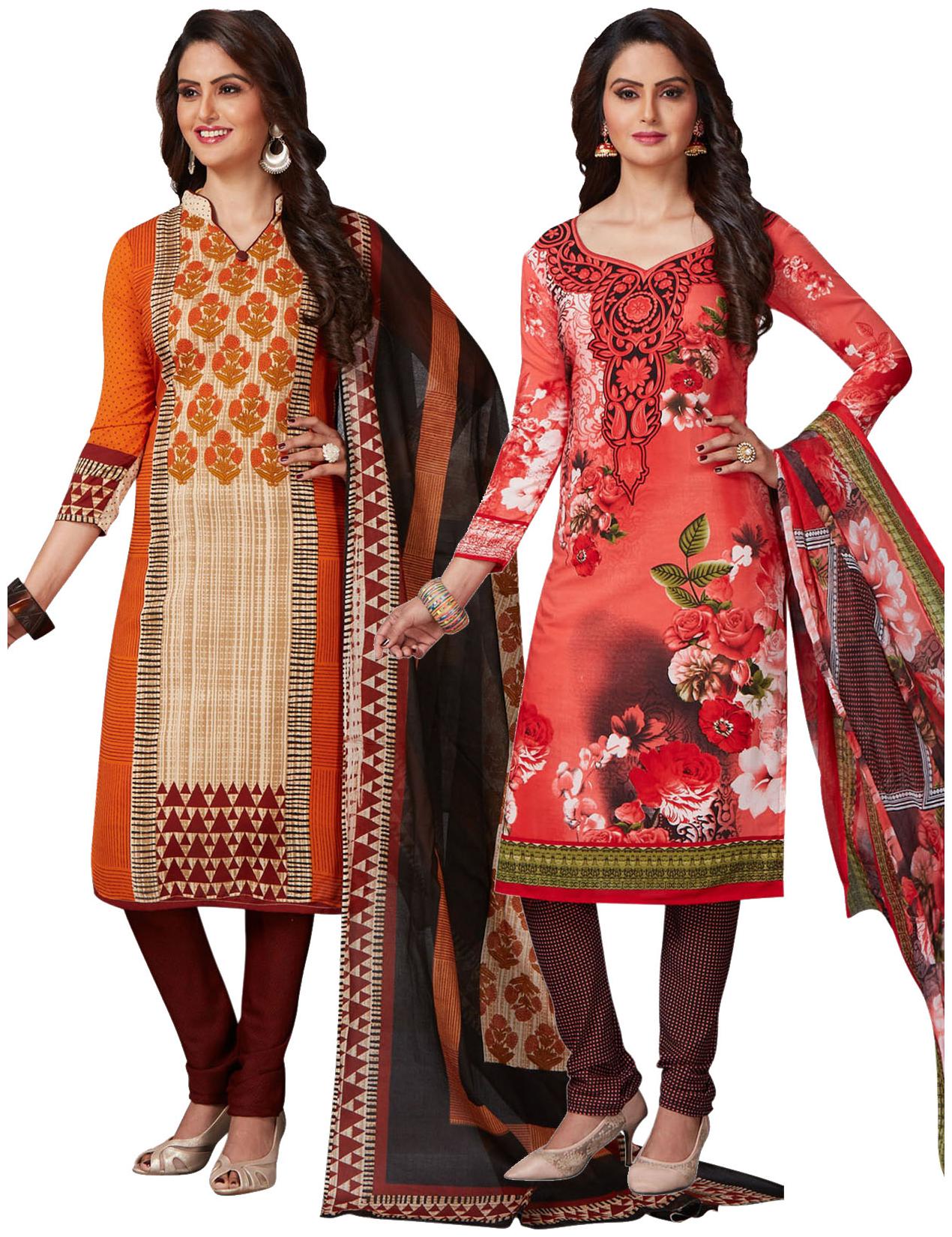 

Salwar Studio Women s Pack of 2 Synthetic Printed Unstitched Dress Material Combo-RIMZIM-9151-9155-RED