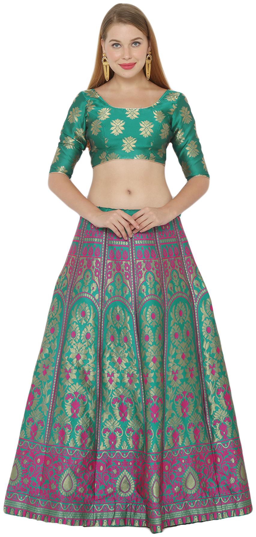 

Salwar Studio Silk Blue Embellished Lehenga Choli For Women