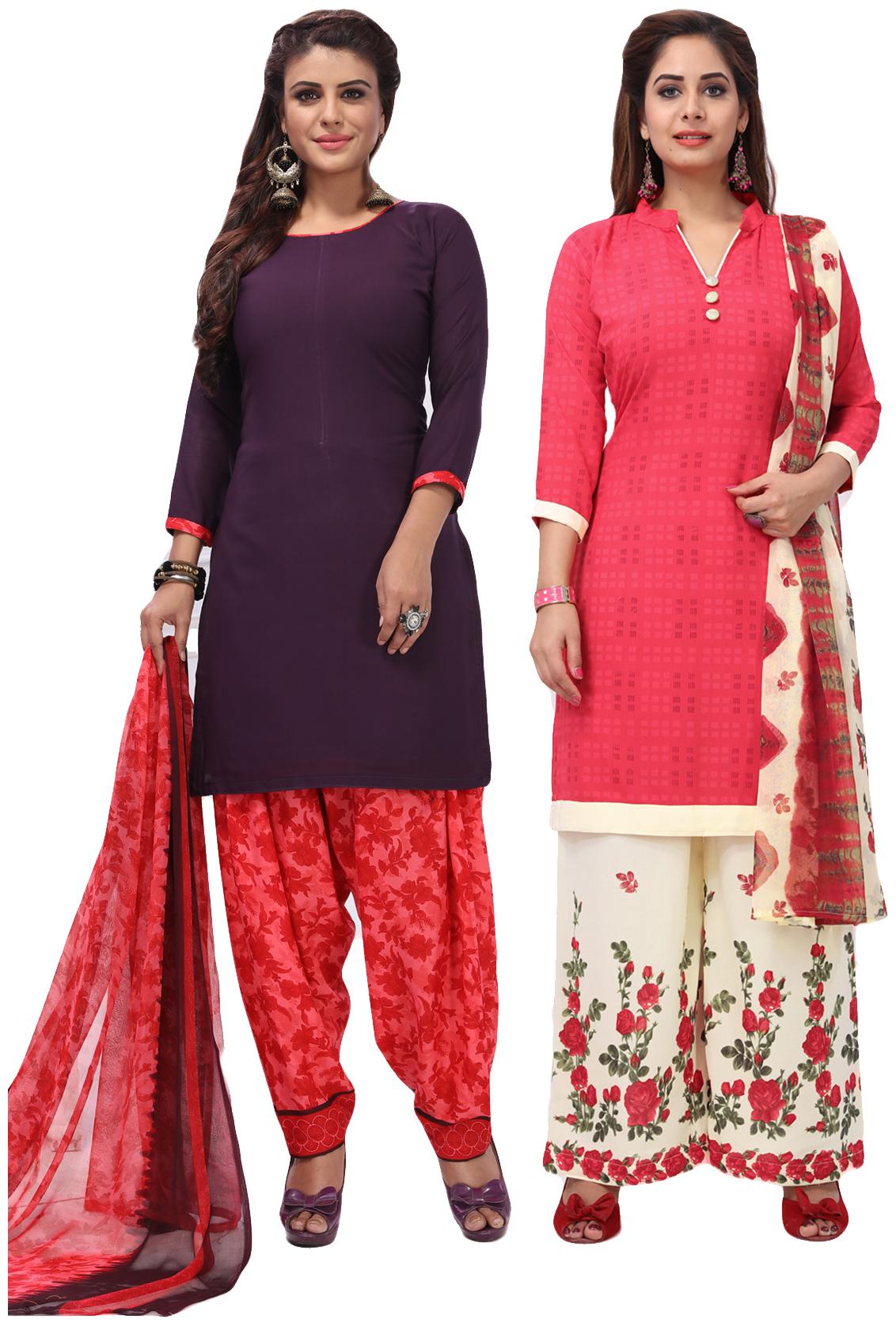

Salwar Studio Women Pack of 2 Synthetic Printed Unstitched Dress Material Combo-MONSOON-2574-2562