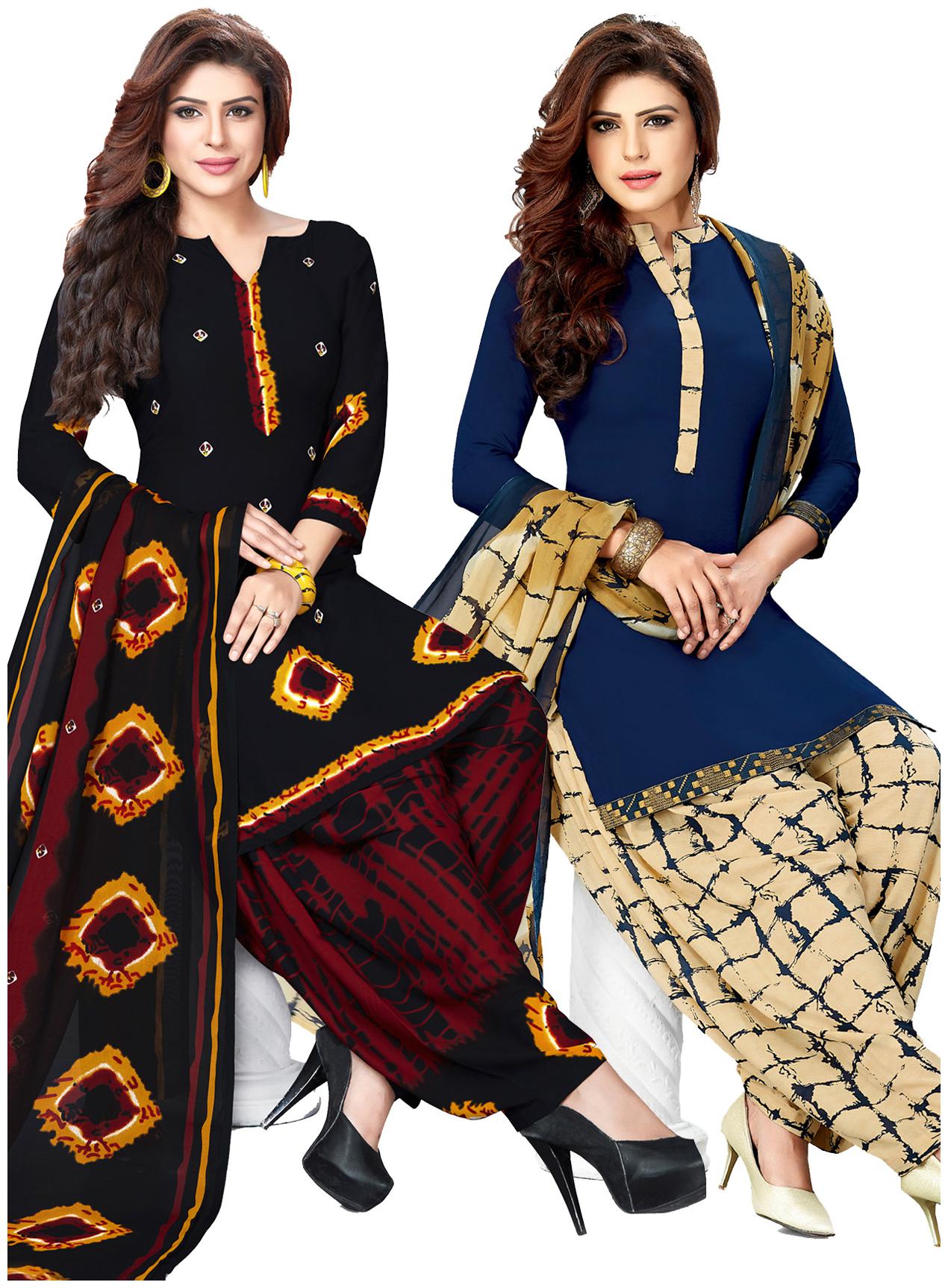 

Salwar Studio Women s Pack of 2 Synthetic Printed Unstitched Dress Material Combo-MONSOON-2455-2459