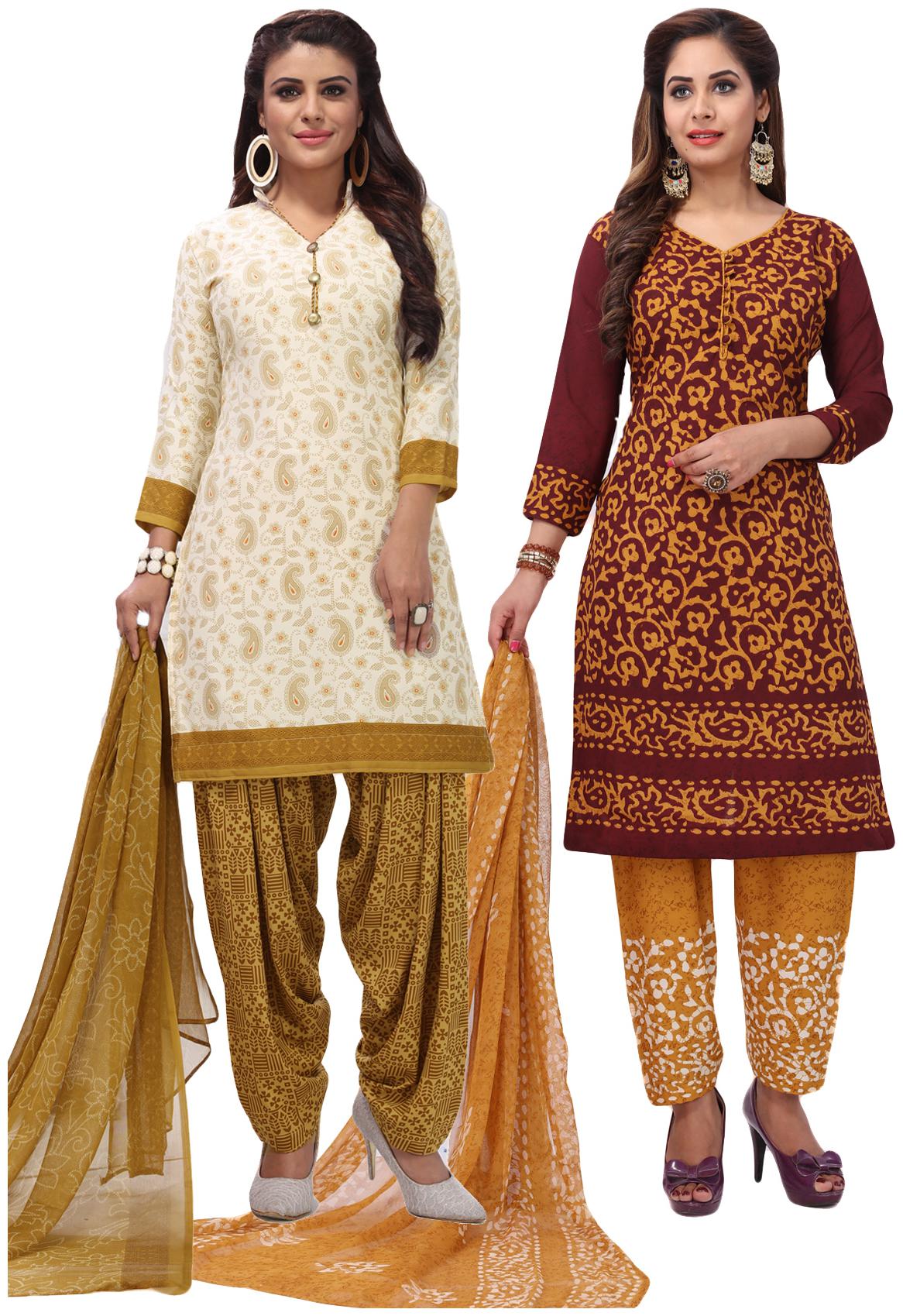 

Salwar Studio Women Pack of 2 Synthetic Printed Unstitched Dress Material Combo-MONSOON-2573-2582