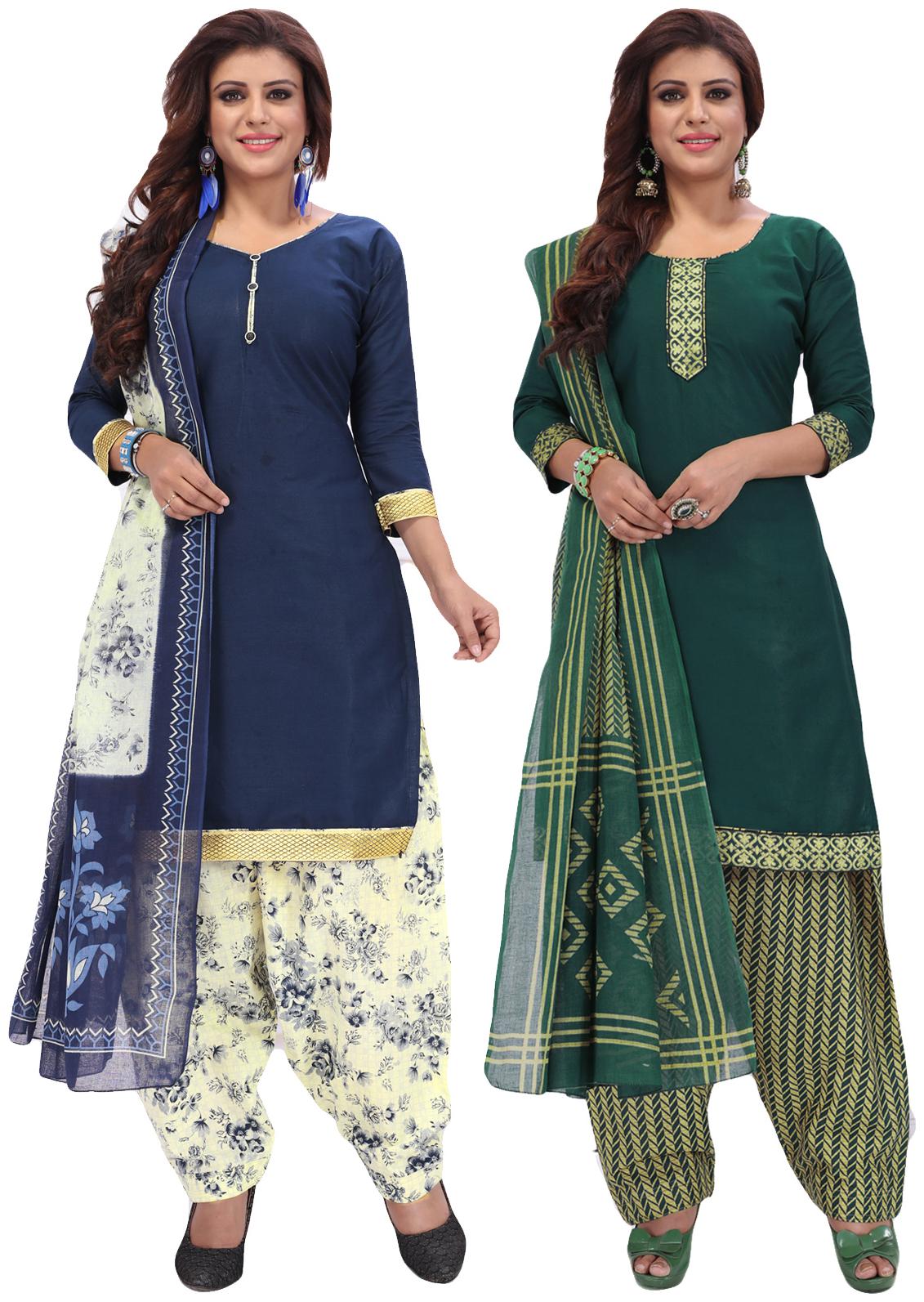 

Salwar Studio Women Pack of 2 Synthetic Printed Unstitched Dress Material Combo-MONSOON-2578-2570