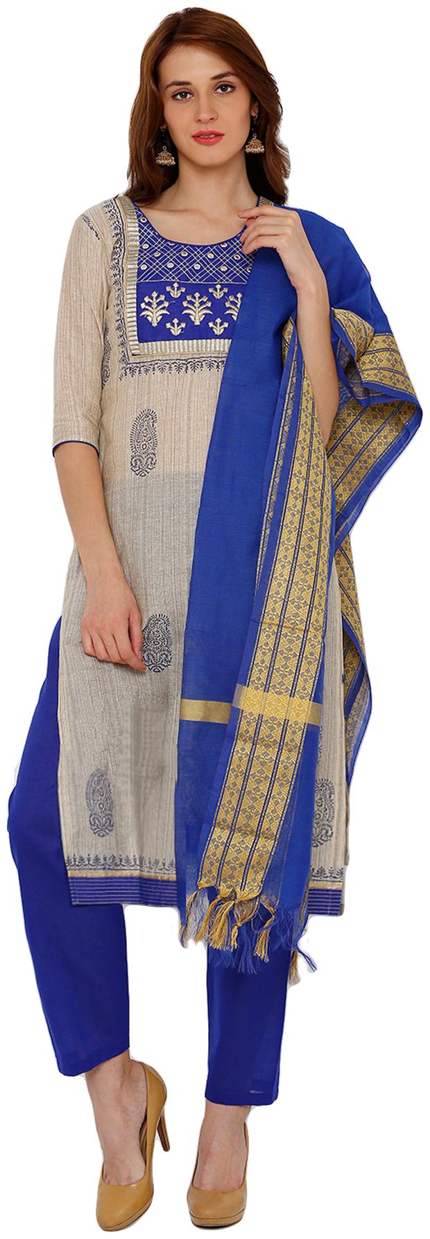 

Salwar Studio Women Cotton Embroidery Suit Set Grey